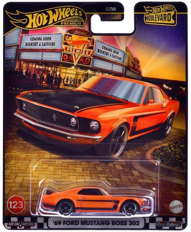 Main image of 1969 Ford Mustang Boss 302 Orange with Black Stripes and Hood "Boulevard" Series Diecast Model Car by Hot Wheels