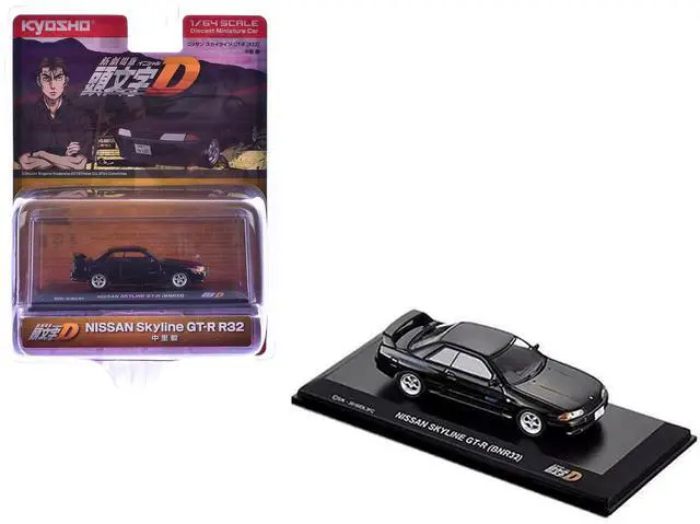 Main image of Nissan Skyline GT-R (BNR32) RHD (Right Hand Drive) Black "Initial D" Manga 1/64 Diecast Model Car by Kyosho