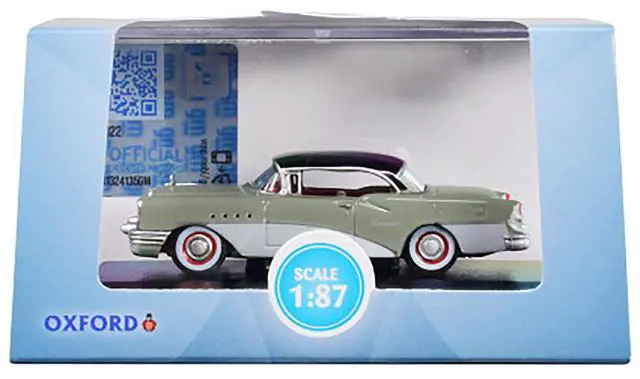 Alt view image 6 of 6 - 1955 Buick Century Windsor Gray and Dover White with Carlsbad Black Top 1/87 (HO) Scale Diecast Model Car by Oxford Diecast