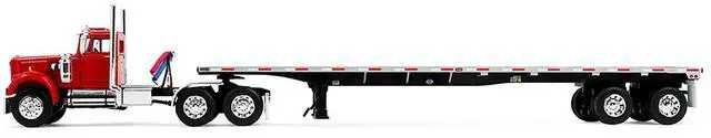 Alt view image 2 of 6 - White Western Star 4900 Day Cab with 48 Utility Flatbed Trailer Viper Red 1/64 Diecast Model made by DCP/First Gear