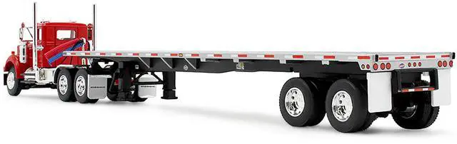 Alt view image 3 of 6 - White Western Star 4900 Day Cab with 48 Utility Flatbed Trailer Viper Red 1/64 Diecast Model made by DCP/First Gear