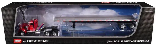Alt view image 6 of 6 - White Western Star 4900 Day Cab with 48 Utility Flatbed Trailer Viper Red 1/64 Diecast Model made by DCP/First Gear