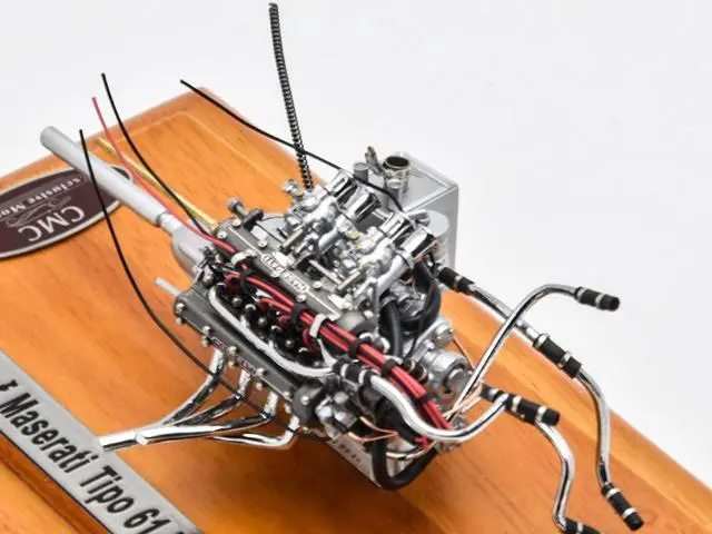 Alt view image 5 of 5 - Engine with Display Showcase from 1960 Maserati Tipo 61 Birdcage 1/18 Diecast Model by CMC