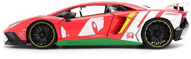 Alt view image 4 of 6 - Lamborghini Aventador SV Red with Graphics & Figure "Sonic The Hedgehog" Franchise "Hollywood Rides" 1/24 Diecast Model by Jada