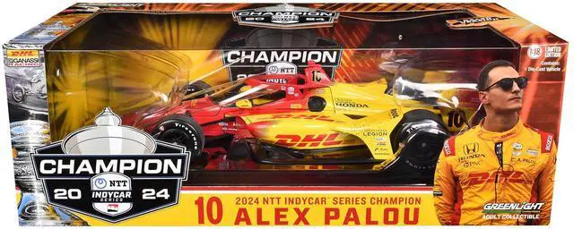 Main image of Dallara IndyCar #10 "DHL" Raced Verison Chip Ganassi Racing "NTT IndyCar Series Champion" 1/18 Diecast Model Car by Greenlight