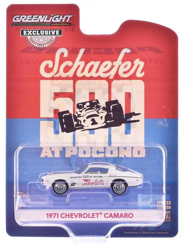 Main image of 1971 Chevrolet Camaro "1971 Schaefer 500 Official Pace Car" White with White Interior 1/64 Diecast Model Cars by Greenlight