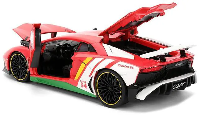 Alt view image 5 of 6 - Lamborghini Aventador SV Red with Graphics & Figure "Sonic The Hedgehog" Franchise "Hollywood Rides" 1/24 Diecast Model by Jada
