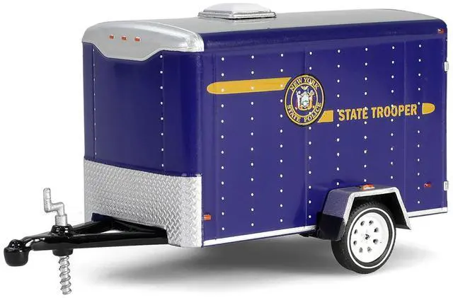 Alt view image 5 of 6 - 2001 Jeep Cherokee "New York State Police" Blue with Yellow Stripes & Small Cargo Trailer 1/64 Diecast Model Cars by Greenlight