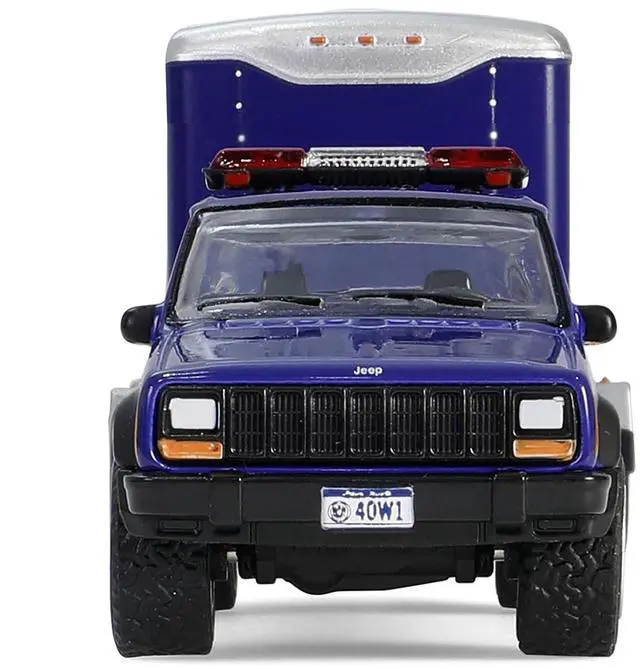 Alt view image 6 of 6 - 2001 Jeep Cherokee "New York State Police" Blue with Yellow Stripes & Small Cargo Trailer 1/64 Diecast Model Cars by Greenlight