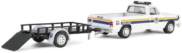 Alt view image 3 of 6 - 1990 Dodge Ram D250 Pickup "Philadelphia, Police Department" White with Stripes & Trailer 1/64 Diecast Model Cars by Greenlight