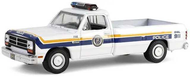 Alt view image 4 of 6 - 1990 Dodge Ram D250 Pickup "Philadelphia, Police Department" White with Stripes & Trailer 1/64 Diecast Model Cars by Greenlight