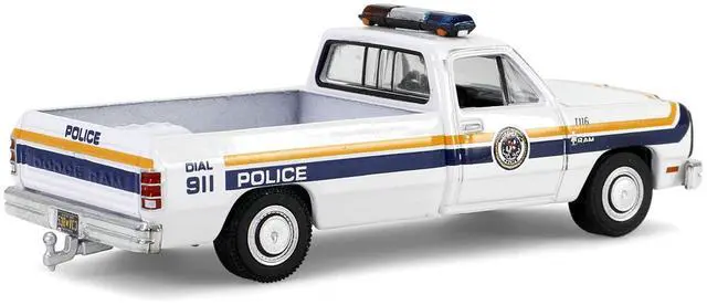 Alt view image 5 of 6 - 1990 Dodge Ram D250 Pickup "Philadelphia, Police Department" White with Stripes & Trailer 1/64 Diecast Model Cars by Greenlight