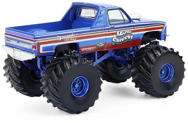 Alt view image 3 of 6 - 1982 GMC Sierra 2500 Monster Truck "Moonshiner!" Blue Metallic with Stripes 1/64 Diecast Model Cars by Greenlight