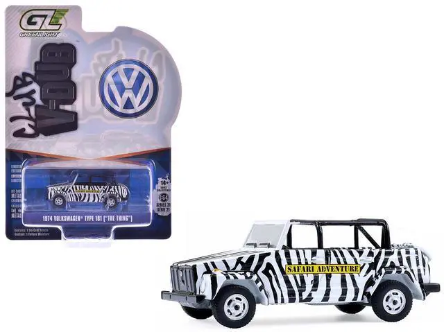 Main image of 1974 Volkswagen Thing (Type 181) "Safari Adventure" Black and Zebra Stripes "Club Vee-Dub" 1/64 Diecast Model Cars by Greenlight