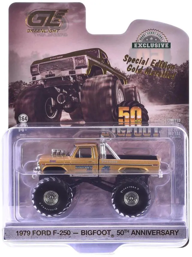 Alt view image 3 of 3 - 1979 Ford F-250 Monster Truck "Bigfoot #1" Gold Metallic "Hobby Exclusive" Series 1/64 Diecast Model Car by Greenlight