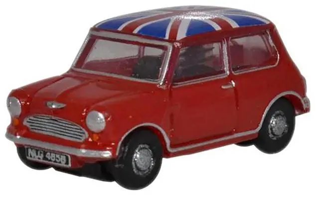 Alt view image 2 of 3 - Austin Mini RHD (Right Hand Drive) Tartan Red with Union Jack Top 1/148 (N) Scale Diecast Model car by Oxford Diecast
