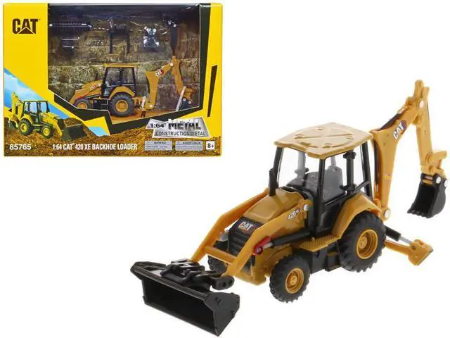 Alt view image 5 of 5 - CAT Caterpillar 420 XE Backhoe Loader with Work Tools Yellow 1/64 Diecast Model made by Diecast Masters