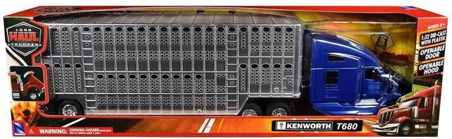 Alt view image 3 of 6 - Kenworth T680 Truck Blue Metallic with Livestock Trailer Chrome "Long Haul Trucker" Series 1/32 Die Cast Model by New Ray