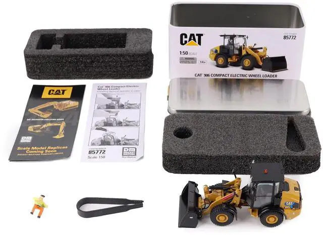 Alt view image 6 of 6 - CAT Caterpillar 906 Electric Compact Wheel Loader Yellow with Operator "High Line Series" 1/50 Diecast Model by Diecast Masters