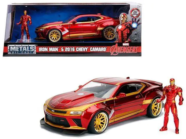 Main image of 2016 Chevrolet Camaro with Iron Man Diecast Figure \Marvel\ Series 1/24 Diecast Model Car by Jada"""