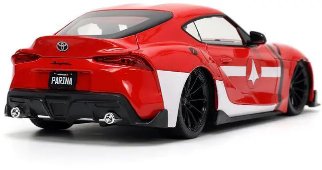 Alt view image 10 of 11 - 2020 Toyota Supra Red with Graphics and Miriya Sterling Diecast Figurine "Robotech" "Hollywood Rides" Series 1/24 Diecast Model Car by Jada