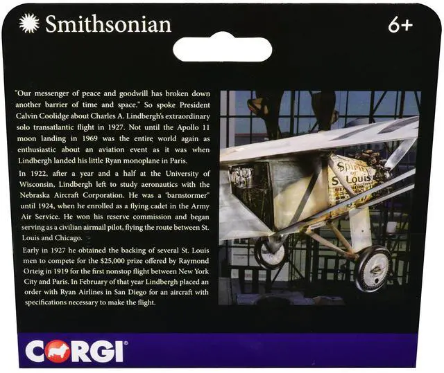 Alt view image 3 of 3 - Ryan NYP N-X-211 Airplane "Spirit of St. Louis" "Smithsonian" Series Diecast Model by Corgi