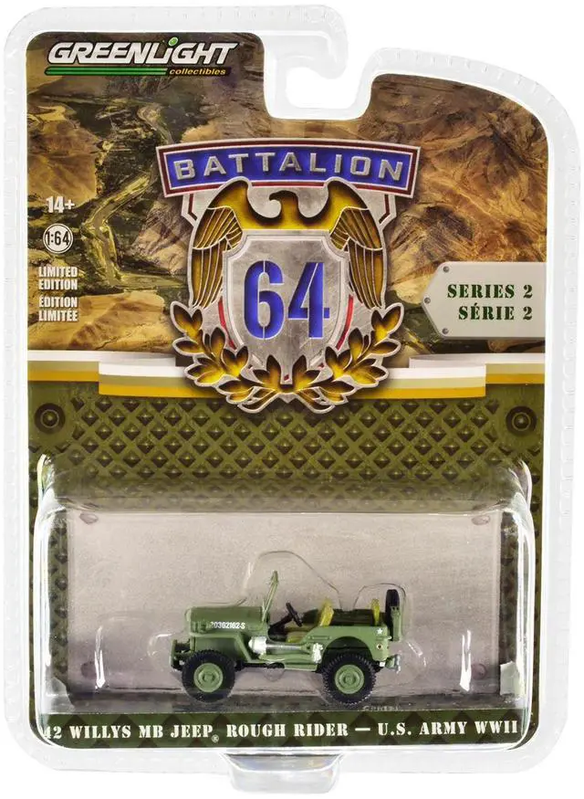 Alt view image 3 of 3 - 1942 Willys MB Jeep #20362162-S Green "U.S. Army World War II - Rough Rider" "Battalion 64" 1/64 Diecast Model Car by Greenlight