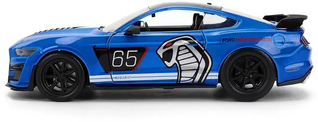 Alt view image 3 of 6 - 2020 Ford Mustang Shelby GT500 #65 "Ford Performance" Blue with Black Top and White Stripes 1/24 Die Cast Model Car by Jada