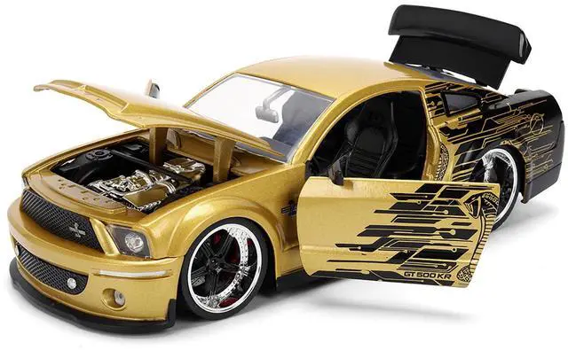 Alt view image 2 of 6 - 2008 Ford Shelby Mustang GT-500KR Gold Metallic and Black with Graphics "Bigtime Muscle" Series 1/24 Die Cast Model Car by Jada
