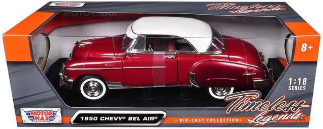 Alt view image 6 of 6 - 1950 Chevrolet Bel Air Burgundy with White Roof 1/18 Diecast Model Car by Motormax