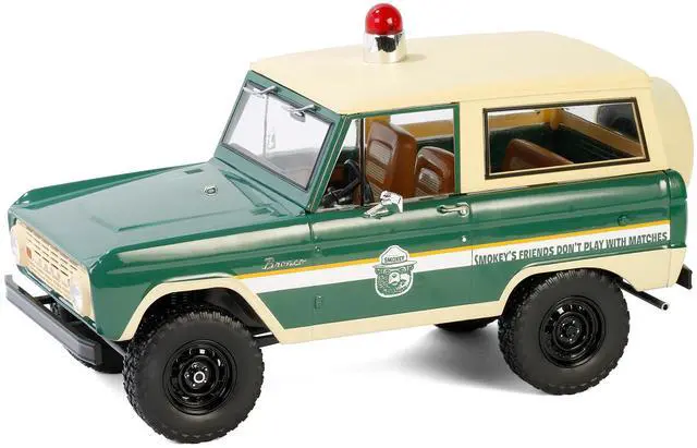 Alt view image 2 of 3 - 1967 Ford Bronco "Smokey Bear Forest Ranger" Green and Cream with White Stripes 1/18 Diecast Model Car by Greenlight