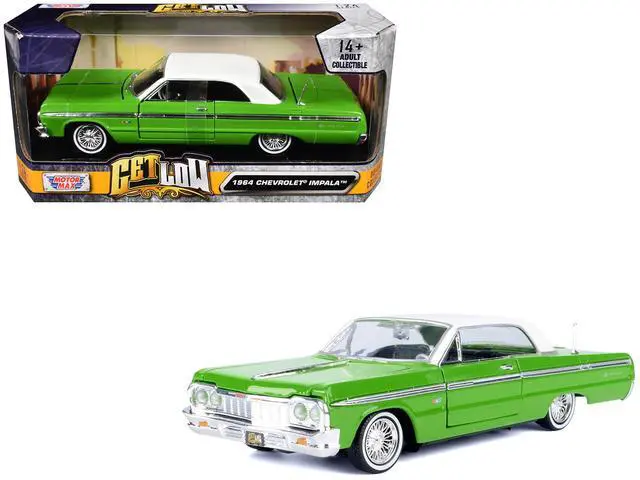 Main image of 1964 Chevrolet Impala Lowrider Hard Top Green with White Top "Get Low" Series 1/24 Diecast Model Car by Motormax