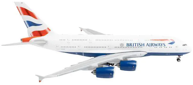 Alt view image 3 of 6 - Airbus A380 Commercial Aircraft "British Airways" (G-XLEE) White with Striped Tail 1/400 Diecast Model Airplane by GeminiJets