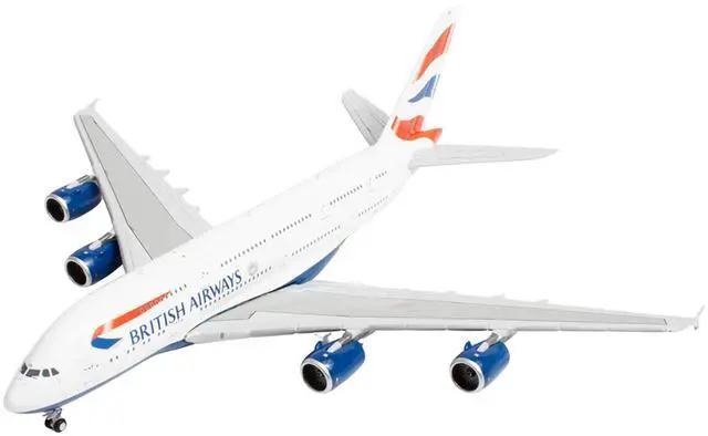Alt view image 5 of 6 - Airbus A380 Commercial Aircraft "British Airways" (G-XLEE) White with Striped Tail 1/400 Diecast Model Airplane by GeminiJets