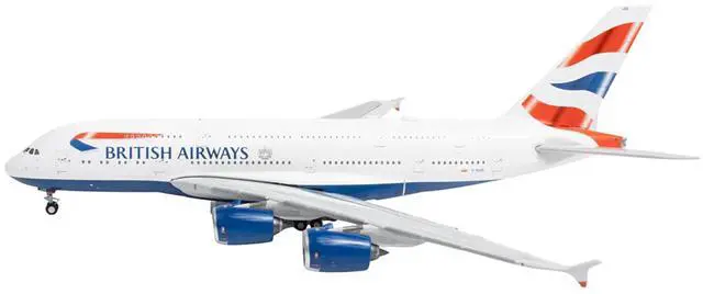 Alt view image 2 of 6 - Airbus A380 Commercial Aircraft "British Airways" (G-XLEE) White with Striped Tail 1/400 Diecast Model Airplane by GeminiJets