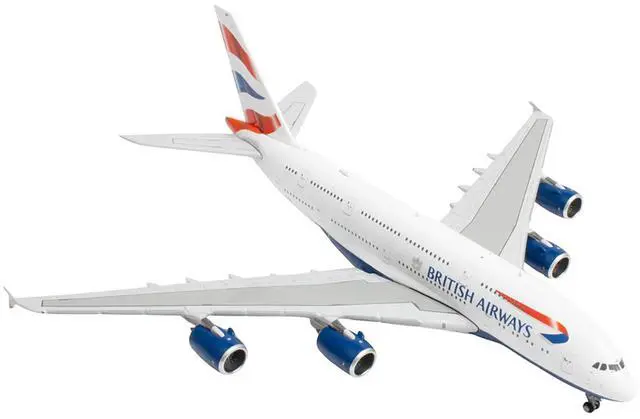Alt view image 4 of 6 - Airbus A380 Commercial Aircraft "British Airways" (G-XLEE) White with Striped Tail 1/400 Diecast Model Airplane by GeminiJets