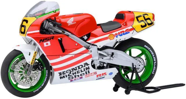 Main image of Honda NSR500 WGP500 Motorcycle #56 Red and White with Helmet "Baribari Legend" (1986) OVA 1/12 Model by Autoart