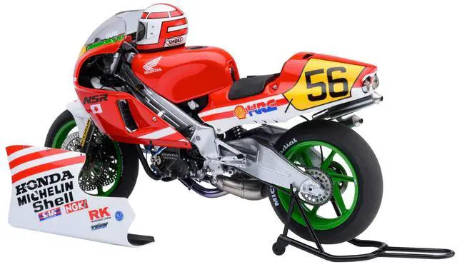 Alt view image 5 of 6 - Honda NSR500 WGP500 Motorcycle #56 Red and White with Helmet "Baribari Legend" (1986) OVA 1/12 Model by Autoart