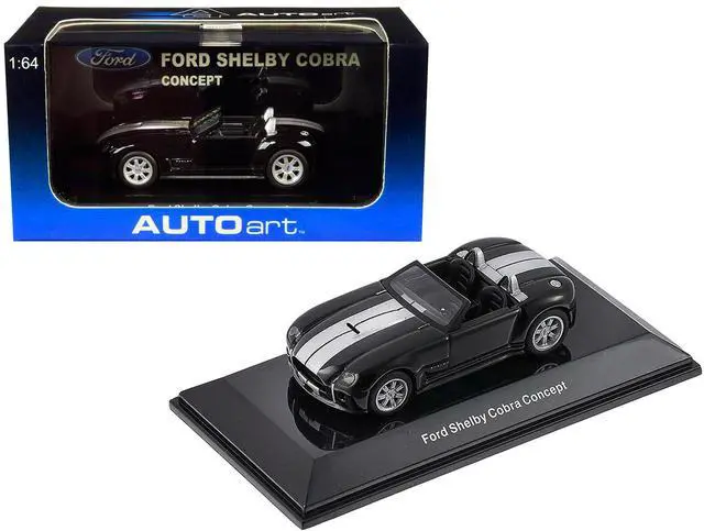 Main image of 2004 Ford Shelby Cobra Concept Ebony Black Metallic with Bright Argent Silver Stripes 1/64 Diecast Model Car by Autoart