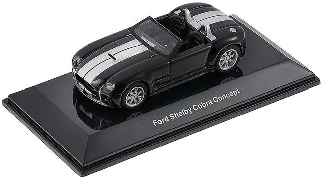 Alt view image 2 of 3 - 2004 Ford Shelby Cobra Concept Ebony Black Metallic with Bright Argent Silver Stripes 1/64 Diecast Model Car by Autoart