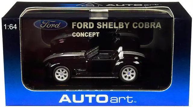 Alt view image 3 of 3 - 2004 Ford Shelby Cobra Concept Ebony Black Metallic with Bright Argent Silver Stripes 1/64 Diecast Model Car by Autoart