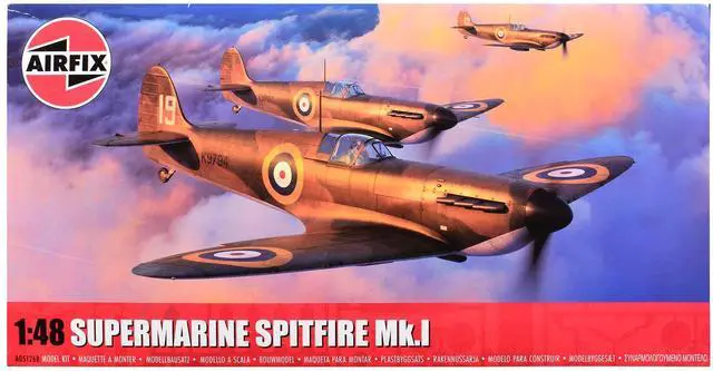 Main image of Level 2 Model Kit Supermarine Spitfire Mk.I Fighter Aircraft with 3 Scheme Options 1/48 Plastic Model Kit by Airfix