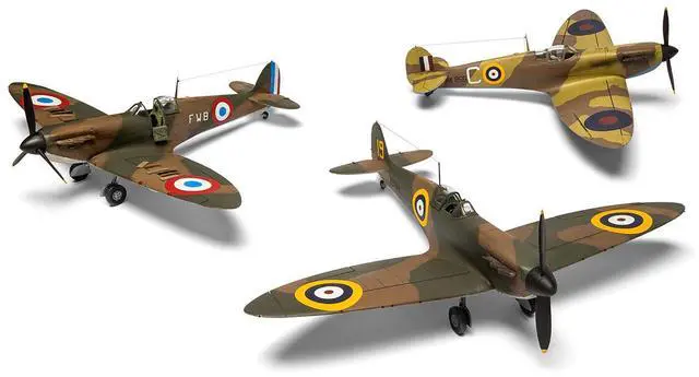 Alt view image 2 of 6 - Level 2 Model Kit Supermarine Spitfire Mk.I Fighter Aircraft with 3 Scheme Options 1/48 Plastic Model Kit by Airfix