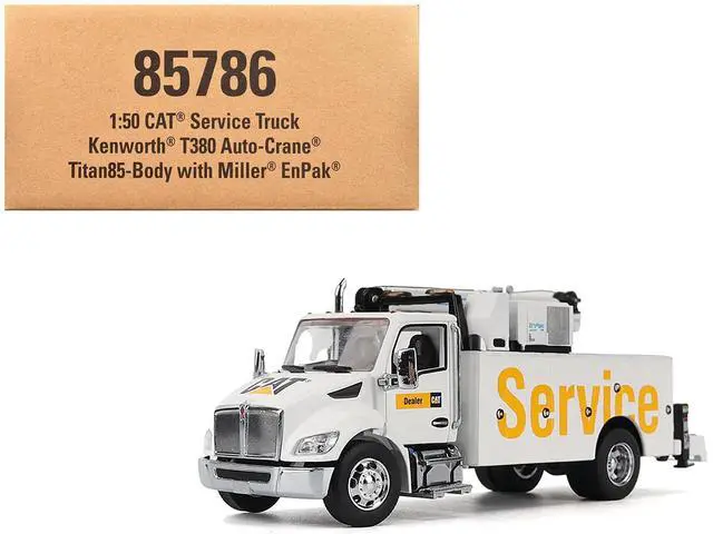 Main image of Kenworth T380 Auto-Crane Titan 85 Truck with Miller EnPak White "Transport Series" 1/50 Scale Diecast Model by Diecast Masters