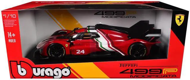 Alt view image 3 of 3 - Ferrari 499P Modificata #24 Red with Italian Flag Stripes "Racing" Series 1/18 Diecast Model Car by Bburago