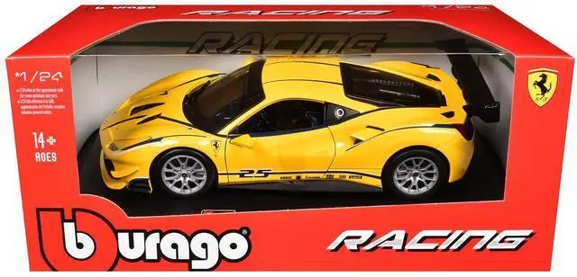 Alt view image 3 of 3 - Ferrari 488 Challenge #25 Yellow with Blue Stripes "Ferrari Racing" 1/24 Diecast Model Car by Bburago
