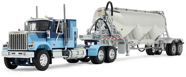 Alt view image 2 of 3 - GMC General with 34" Flat Top Sleeper and Heil Pneumatic Tank Trailer Blue with Stripes 1/64 Diecast Model made by DCP/First Gear