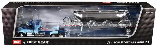 Alt view image 3 of 3 - GMC General with 34" Flat Top Sleeper and Heil Pneumatic Tank Trailer Blue with Stripes 1/64 Diecast Model made by DCP/First Gear