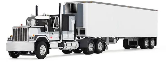 Alt view image 2 of 3 - GMC General with 60" Flat Top Sleeper and 40' Vintage Trailer Black with Gray and White 1/64 Diecast Model made by DCP/First Gear