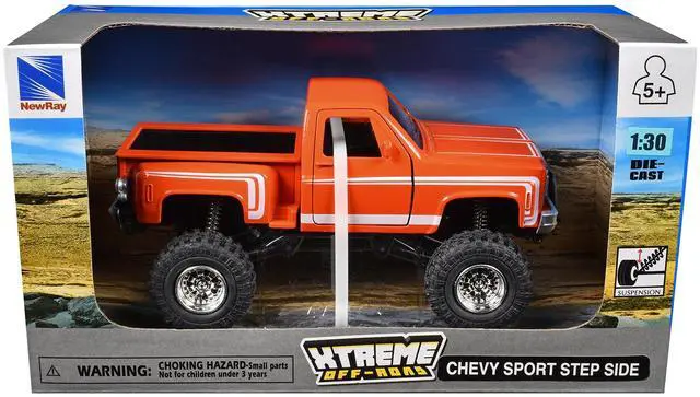 Alt view image 3 of 3 - Chevrolet Sport Step Side Pickup Truck Orange with White Graphics "Xtreme Off-Road" Series 1/30 Diecast Model by New Ray